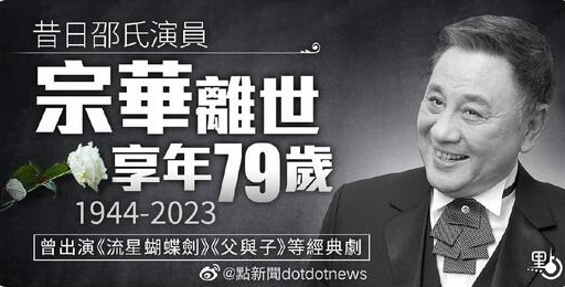 香港演员宗华去世 曾出演《流星蝴蝶剑》