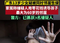 13岁少女被性侵 4名嫌犯均70岁左右 内容十分的不堪