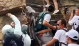 游客爬华山云梯踩空 跌落后被人接住 差点酿成悲剧