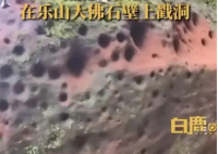 游客用登山杖戳乐山大佛景区石壁  到底怎么回事